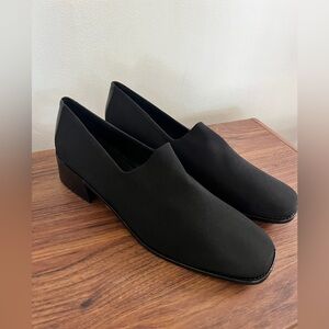 Donald J Pliner Black Silk Elastic W11.5 Slip On Loafer Shoes NWOB Office Wear